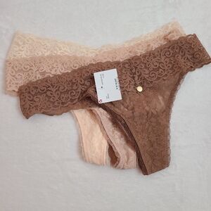 Pearl By Venus 3pk Neutral Lace Everyday Thong Panties Size Sm